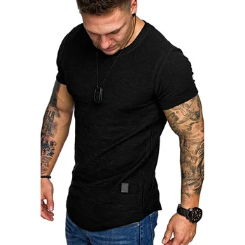 A2577 Новая Мужская футболка Slim Fit С круглым вырезом и коротким рукавом Для фитнеса, Повседневный хлопковый топ в стиле Хип-Хоп, Летняя Модная Базовая футболка