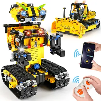 Технический Радиоуправляемый Робот Строительный Блок для Детей 2-в-1 Бульдозер с приложением Строительная Игрушка в Подарок для Детей Мальчиков 8, 9, 10, 11 Лет