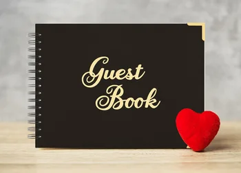 Книга посещаемости гостей В гостевую книгу можно вклеить фотографию, Черная карточка на катушке, записная книжка, запись в книге посетителей