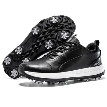 Водонепроницаемые мужские кожаные туфли для гольфа С нескользящими шипами, кроссовки для гольфа, дышащие кроссовки для тренировок по гольфу, Модная спортивная обувь для гольфа 47