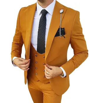 Мужской костюм, комплект из 3 предметов, однотонный, на одной пуговице, деловой, приталенный, подходит для свадебного банкета, пиджак, жилет, брюки