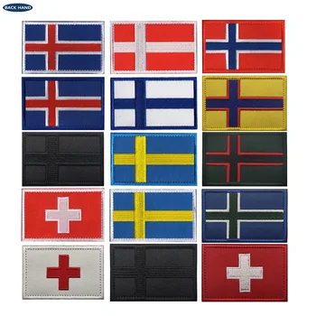 Вышитый флаг Исландии Норвегии Швеции Дании Финляндии Швейцарии Нарукавная повязка Военные нашивки для пошива тактических нашивок