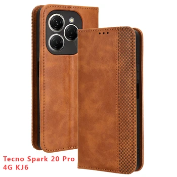 Для Tecno Spark 20 Pro 4G Флип-Кейс Кожаный Бумажник-Книжка В стиле Ретро, Пурпурный, Полная Обложка Для Сумок Tecno Spark 20 Spark20 Pro