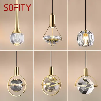 Подвесной светильник SOFITY Nordic из латуни со светодиодной подсветкой, современная простая креативная винтажная хрустальная люстра для домашней столовой, спальни