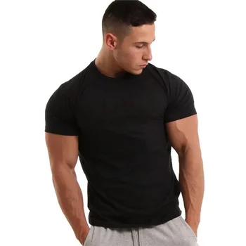 A2074 Мужская черная футболка из цельного хлопка с коротким рукавом, футболки для тренировок в тренажерных залах, фитнесе, бодибилдинге, мужские летние повседневные тонкие футболки