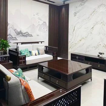 Изделие может быть изготовлено по индивидуальному заказу новый китайский диван из массива черного дерева для трех человек, комбинированный для современной жизни на вилле