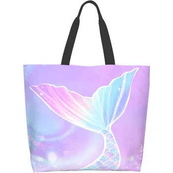 Женская повседневная сумка-русалка, красочная хозяйственная сумка с рыбьим хвостом, дамская сумочка, Эко-многоразовые сумки для хранения покупок большого размера