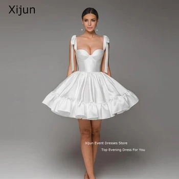 Xijun Простые белые короткие платья для выпускного вечера, вечерние платья трапециевидной формы, платья для встречи выпускников, вечерние платья со складками, 2023, Элегантный бант