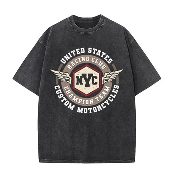 Мотоциклы на заказ гоночного клуба США, мужская одежда, свободная уличная футболка, Летняя хлопковая футболка большого размера с коротким рукавом