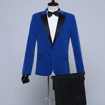 Модный Новый мужской костюм для выступлений в бутике 2023 года для похудения / Комплект из двух блейзеров с одинаковым воротником, мужская куртка и брюки