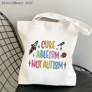 Женская сумка для покупок, сумка для лечения Неспособности к Аутизму, сумка с принтом Аутизма, Холщовая сумка для покупок в стиле Харадзюку, женская сумка-тоут на плечо, Женская сумка