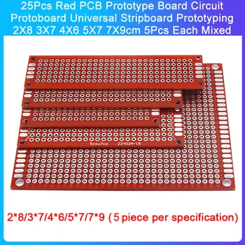 25шт Красная Печатная Плата Прототип Платы Circuit Protoboard Универсальная Стрипборд Для Прототипирования 2X8 3X7 4X6 5X7 7x9 см По 5шт Каждый Смешанный