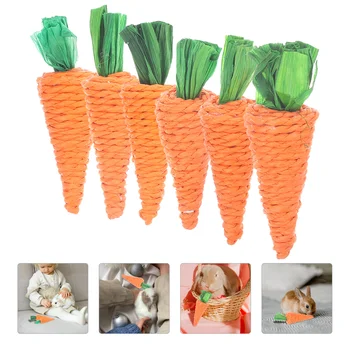 6шт Игрушка для коренных зубов хомяка, утешительная игрушка для кролика, морковная игрушка, тканые игрушки для домашних животных, игрушка для жевания хомяка
