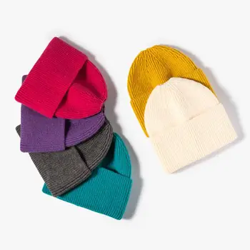 Простая зимняя шапка Женская осенне-зимняя Корейская версия, однотонная шерстяная вязаная шапка в стиле хип-хоп, теплая шапка для улицы, теплые аксессуары