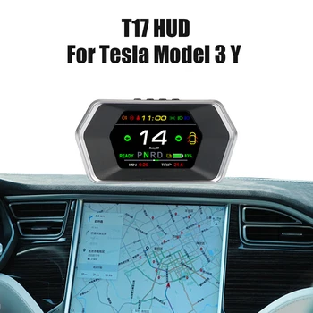Автомобильный интеллектуальный датчик HUD T17 для автоаксессуаров Tesla Model 3 Y С подсветкой головного дисплея, быстрой сигнализацией безопасности, спидометром времени вождения