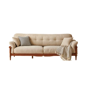Подержанный диван из массива дерева, ткань в стиле ретро, облака, трехместный небольшой апартамент, американское, французское бревно, кремовый диван-вкладыш