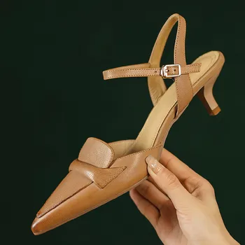 2023 женские босоножки-слипоны из овчины на тонком высоком каблуке с острым носком, элегантные женские летние повседневные туфли-лодочки в тонком стиле, женская обувь