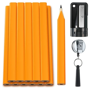 12 шт плоских восьмиугольных плотницких маркировочных карандашей HB диаметром 7 дюймов С точилкой для карандашей, выдвижной держатель для ручки