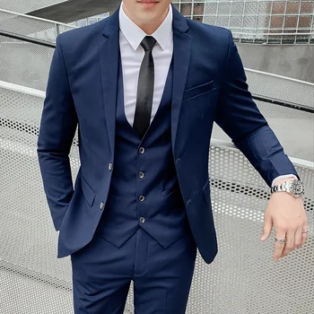 Высококачественный мужской однотонный костюм (костюм + жилет + брюки) Новый модный и красивый банкетный элегантный повседневный комплект из 3/2 предметов