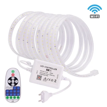 Wi-Fi Диммер Светодиодная лента 220V 110V 2835 120 светодиодов / м Водонепроницаемый ЕС AU Великобритания США Комплект Гибкой ленты Светодиодная лампа