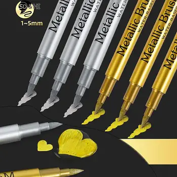 Набор кистевых металлических ручек-фломастеров Золотого, серебряного цвета, Перманентные художественные маркеры для иллюстраций художников, поделок, ткани для скрапбукинга