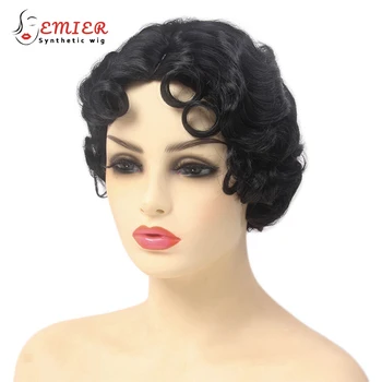 Короткие кудрявые парики с косой челкой, ретро-волнистый парик для косплея 1920-х годов, стильный Винтажный волнистый стиль для женщин