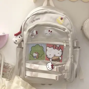 Рюкзаки, Школьный рюкзак Soft Girl Cute Campus Hello Kitty, Школьная сумка для учащихся средней школы, Студенческий рюкзак большой емкости на молнии, Школьная сумка