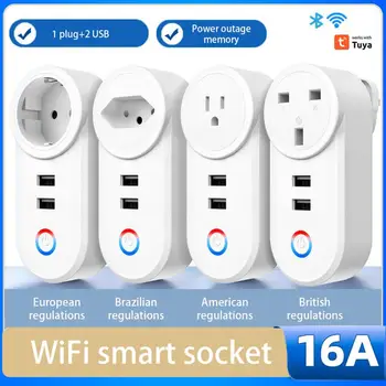 16A Умная Розетка Tuya Wifi С 2 USB-Адаптерами Для Зарядки EU, US, UK, Brazil Plug Smart Life Control Через Alexa Google Home