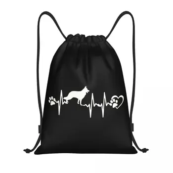 Немецкая овчарка Heart Beat Рюкзак на шнурке Для женщин и мужчин, спортивный рюкзак для спортзала, складная сумка для дрессировки собак породы Эльзасский волк, сумка