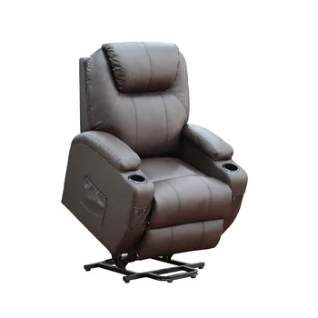 Кресло с электроприводом для пожилых людей, коричневое кресло для обогрева и массажа с подстаканником