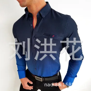 Весенне-летняя новая мужская рубашка с длинными рукавами 2023, тонкая рубашка с градиентным цветным принтом