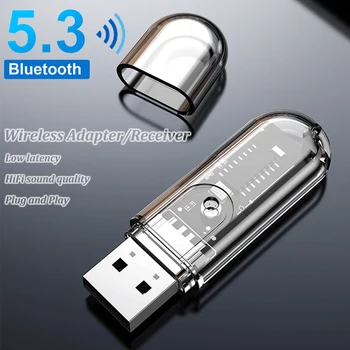 Аудиоадаптер для приемника Bluetooth 5.3 3,5 мм адаптер беспроводного передатчика Aux автомобильный адаптер микрофона Handsfre для наушников
