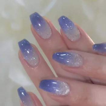 24шт Искусственные ногти с синим градиентом 