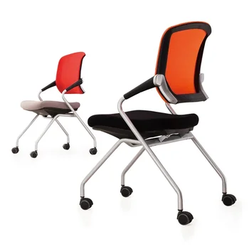 Складной конференц-стул, минималистичный сетчатый компьютерный стул, офисный стул на четырех ножках со шкивами, стул для персонала, тренировочный стул