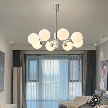 Современная светодиодная потолочная люстра с молочно-белым стеклянным шаром в скандинавском стиле, подвесной светильник для спальни, столовой, подвесное освещение для домашнего декора