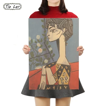 Плакат из крафт-бумаги работы Пабло Пикассо, Жаклин и цветы, настенные наклейки 50,5x35 см