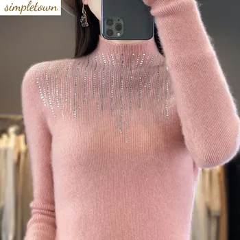 Женский пуловер Hot Diamond с полувысоким вырезом, осенне-зимний новый Универсальный теплый вязаный свитер для женщин