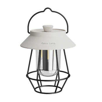 Портативный фонарь для кемпинга в стиле ретро, перезаряжаемый фонарик с металлической ручкой, Винтажный светильник, Подвесной светильник для палатки на открытом воздухе
