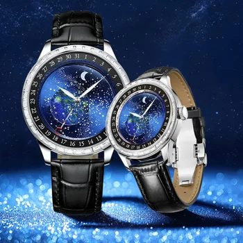 Мужские часы JINLERY Роскошные Механические часы с автоподзаводом, модные часы с рисунком Звездного неба, наручные часы с красочными бриллиантами