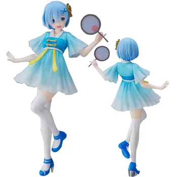 22-сантиметровая аниме-фигурка Rem Re: жизнь в другом мире, Милое синее платье, модель Rem, кукла, игрушка, подарочная коробка для сбора подарков ПВХ