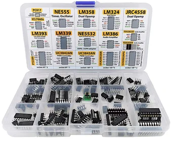 Ассортимент микросхем XL IC 150 шт., операционный усилитель, генератор, ШИМ, PC817, NE555, LM358, LM324, JRC4558, LM393, LM339, NE5532, LM386, TDA2030