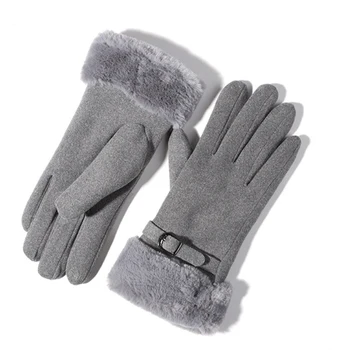 Женские перчатки с сенсорным экраном, Элегантные варежки с полными пальцами, осенне-зимние Теплые кашемировые перчатки для велоспорта, Замшевая ткань, Ветрозащитные перчатки