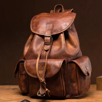 Рюкзак из воловьей кожи ручной выделки, повседневный мужской кожаный рюкзак для путешествий, компьютерный рюкзак из воловьей кожи Baotou layer для пригородных поездок