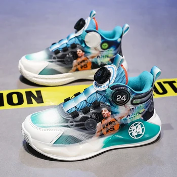 Детские баскетбольные кроссовки Kobe для мальчиков 2023 новая осенняя спортивная обувь для начальной школы с поворотной пряжкой большие детские кроссовки для бега