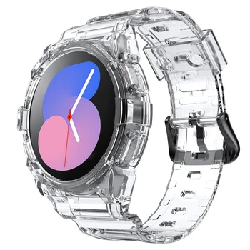Прозрачный ремешок + чехол для Samsung Galaxy Watch 5 4 40 мм 44 мм силиконовый спортивный ремешок, прозрачный мягкий браслет, аксессуары для ремешков для часов