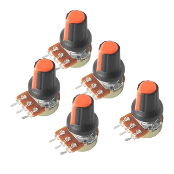 5 комплектов Линейного Поворотного Конического Потенциометра WH148 с Оранжевыми Ручками AG2, 3-Контактными Переменными Резисторами 1K-1M Ом, Гайками и Шайбами Вала 15 мм