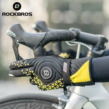 ROCKBROS Зимние Теплые Велосипедные Перчатки С Сенсорным Экраном, Ветрозащитные Тепловые Велосипедные Перчатки Для Мужчин И Женщин, SBR Pad, Противоударные Велосипедные Перчатки