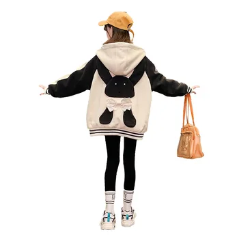 Новое модное пальто для девочек-подростков, осень-зима, толстый теплый топ в стиле пэчворк, детская одежда, куртка с капюшоном и рисунком из мультфильма с буквенным принтом, от 4 до 14 лет