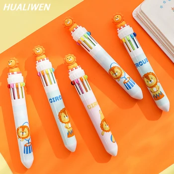 3 шт./ лот, креативная многоцветная шариковая ручка, 10 цветов, милые мультяшные животные, канцелярские принадлежности для студентов, многофункциональная ручка для смазки