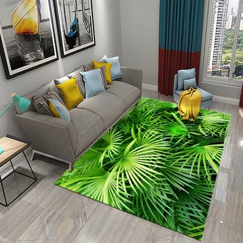 3D ковер из пальмовых листьев, ковры с зелеными тропическими растениями, Кухня, ванная комната, Противоскользящие дверные коврики, ковер, гостиная, спальня, декор для пола, коврики